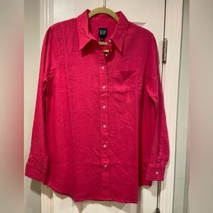 NWT Gap Hot Pink Linen Blend Button Down Collared Shirt Soft Breathable Size S